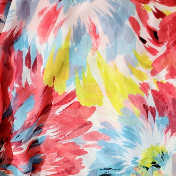 Susan Graver Women's M Sheer Floral Split Sleeve Blouse Top Multicolor Pullover - Picture 6 of 11